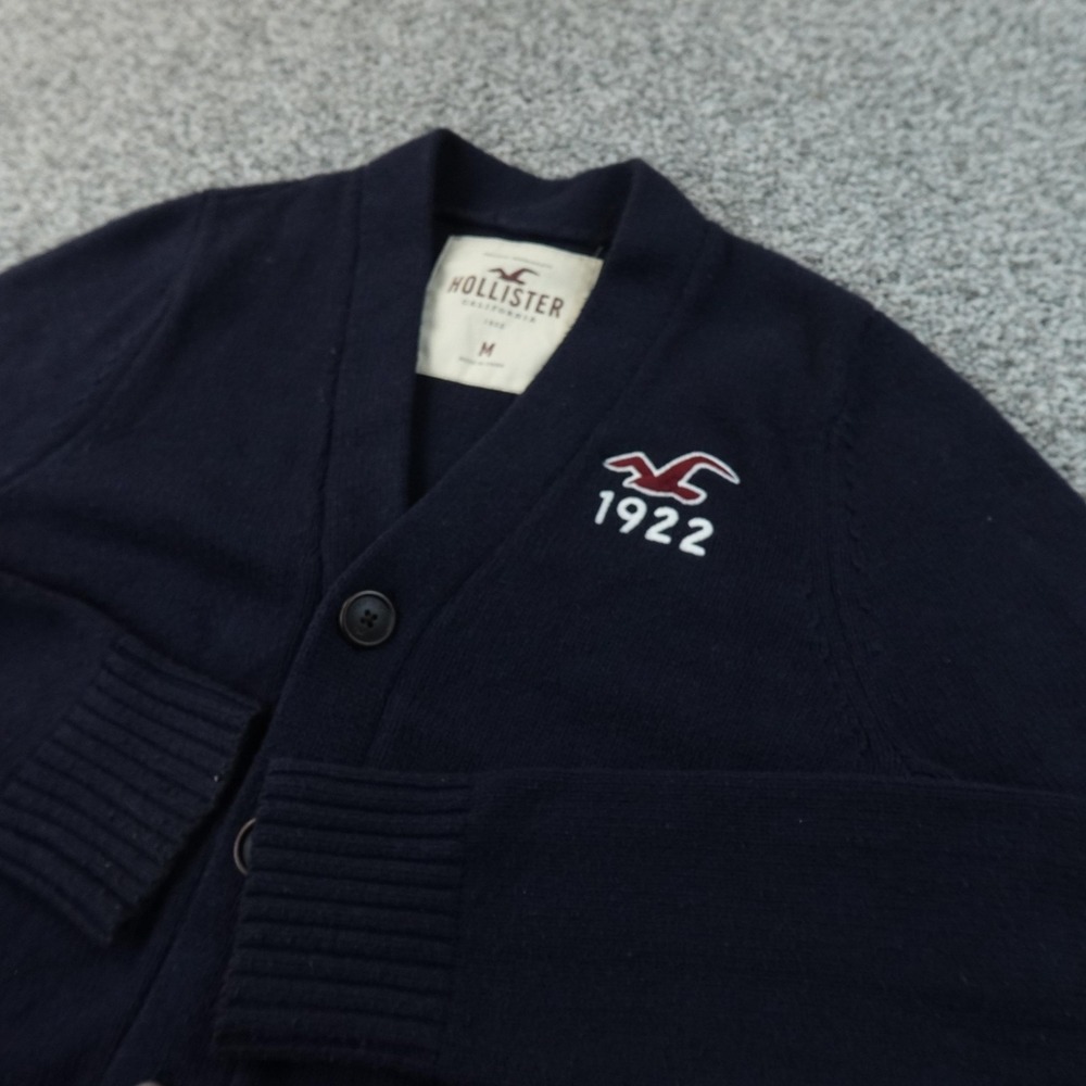 VTG Hollister Sweater Mens M Blue Knit Button Cardigan V Neck Logo Preppy Y2K